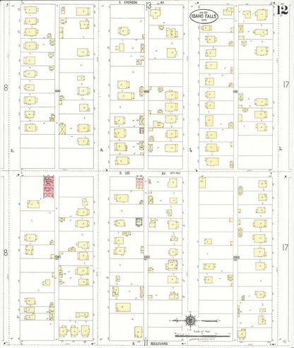 Sanborn Fire Insurance Map from Idaho Falls, Bonneville County, Idaho (1921), Sheet #0012 - Complete Map Set gallery image, historic Sanborn map, vintage wall art, Idaho Idaho