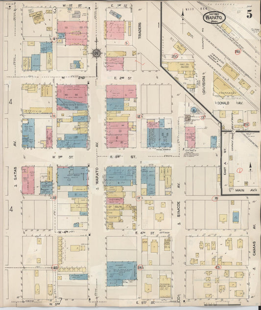 Sanborn Fire Insurance Map from Wapato, Yakima County, Washington (1941), Sheet #0005 - Historic Sanborn Fire Insurance Map Print, vintage old map wall art, antique decor, genealogy gift, Washington Washington map