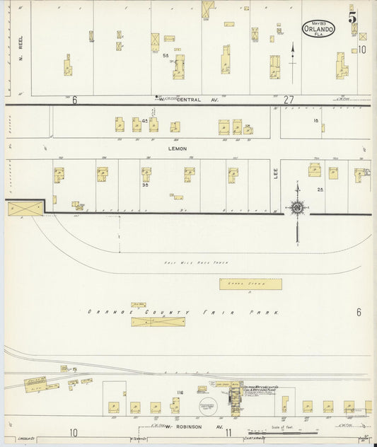 Sanborn Fire Insurance Map from Orlando, Orange County, Florida (1913), Sheet #0005 - Historic Sanborn Fire Insurance Map Print, vintage old map wall art, antique decor, genealogy gift, Florida Florida map
