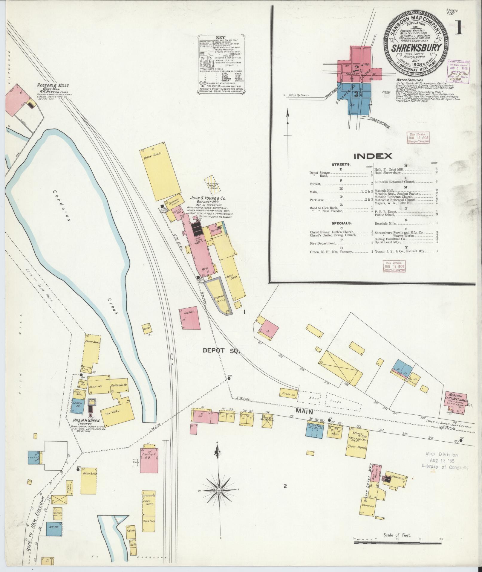 Sanborn Fire Insurance Map from Shrewsbury, York County, Pennsylvania (1908), Sheet #0001 - Complete Map Set gallery image, historic Sanborn map, vintage wall art, Pennsylvania Pennsylvania