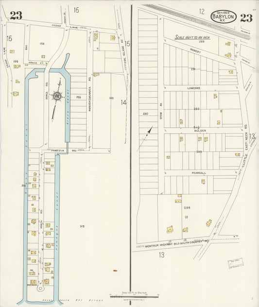 Sanborn Fire Insurance Map from Babylon, Suffolk County, New York (1923), Sheet #0023 - Historic Sanborn Fire Insurance Map Print, vintage old map wall art, antique decor, genealogy gift, New York New York map