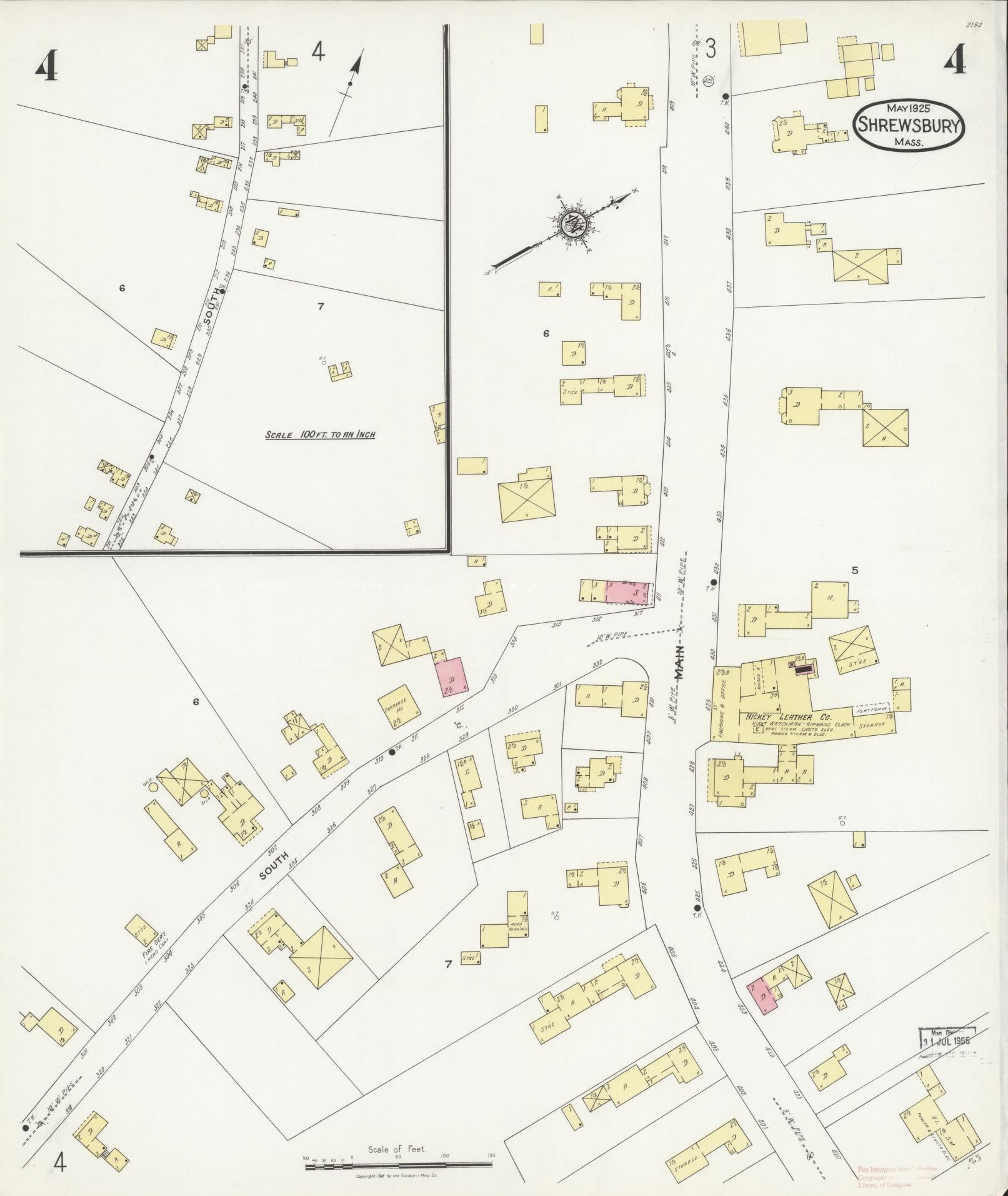 Sanborn Fire Insurance Map from Shrewsbury, Worcester County, Massachusetts (1925), Sheet #0004 - Complete Map Set gallery image, historic Sanborn map, vintage wall art, Massachusetts Massachusetts