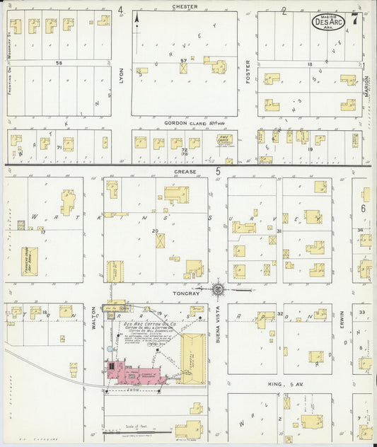 Sanborn Fire Insurance Map from Des Arc, Prarrie County, Arkansas (1918), Sheet #0007 - Historic Sanborn Fire Insurance Map Print, vintage old map wall art, antique decor, genealogy gift, Arkansas Arkansas map