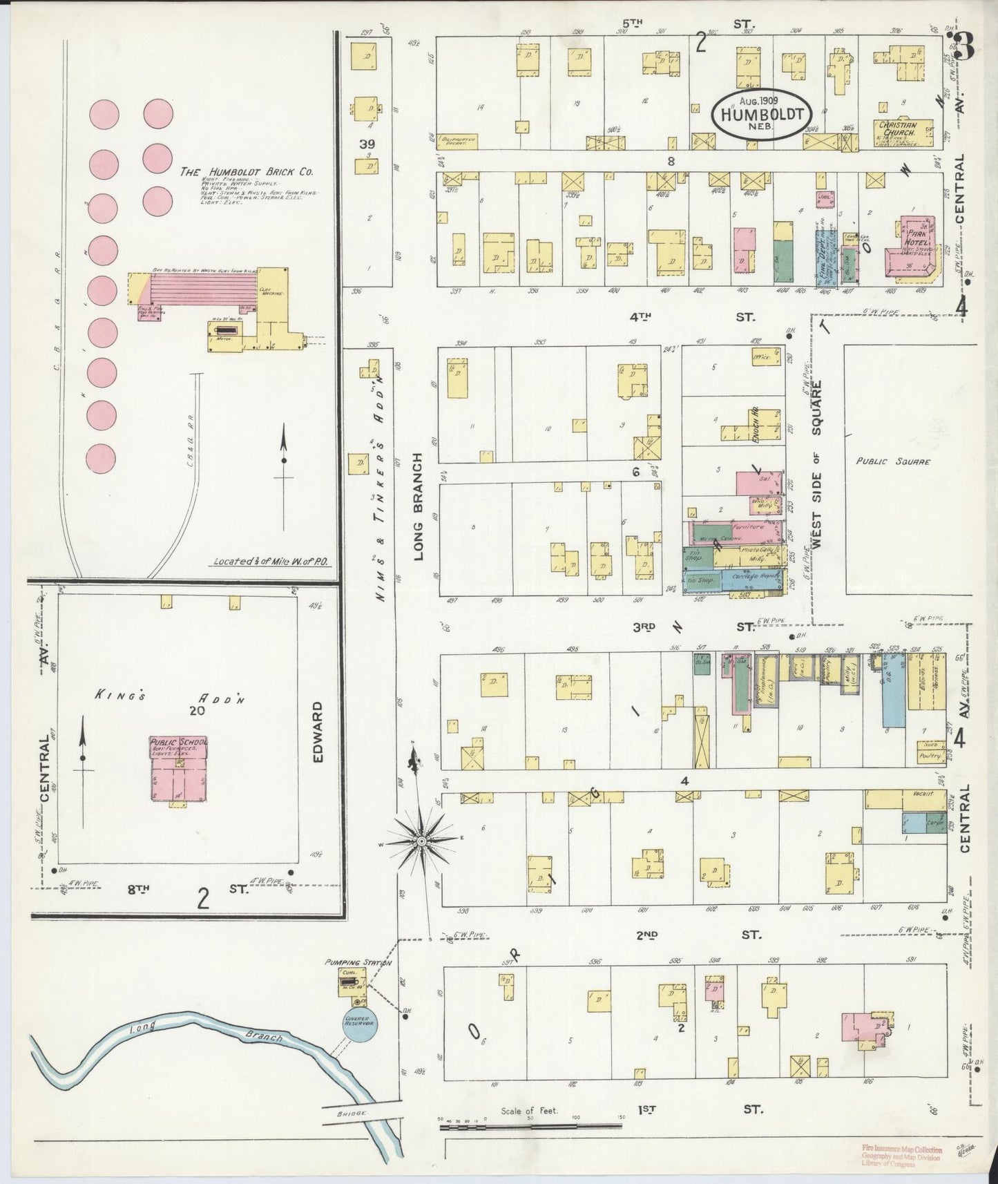 Sanborn Fire Insurance Map from Humboldt, Richardson County, Nebraska (1909), Sheet #0003 - Complete Map Set gallery image, historic Sanborn map, vintage wall art, Nebraska Nebraska