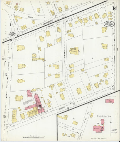 Sanborn Fire Insurance Map from Norwalk, Fairfield County, Connecticut (1906), Sheet #0014 - Complete Map Set gallery image, historic Sanborn map, vintage wall art, Connecticut Connecticut