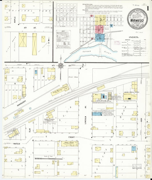 Sanborn Fire Insurance Map from Wamego, Pottawatomie County, Kansas (1912), Sheet #0001 - Complete Map Set gallery image, historic Sanborn map, vintage wall art, Kansas Kansas
