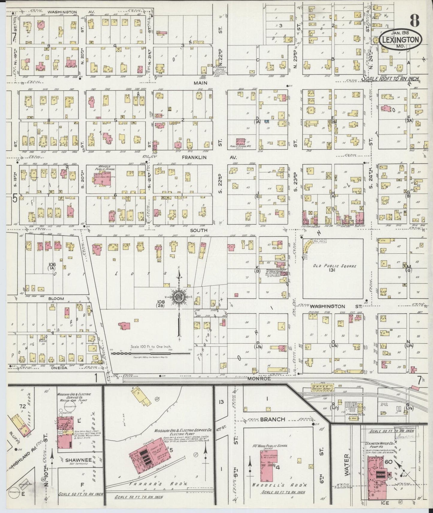 Sanborn Fire Insurance Map from Lexington, Lafayette County, Missouri (1918), Sheet #0008 - Complete Map Set gallery image, historic Sanborn map, vintage wall art, Missouri Missouri