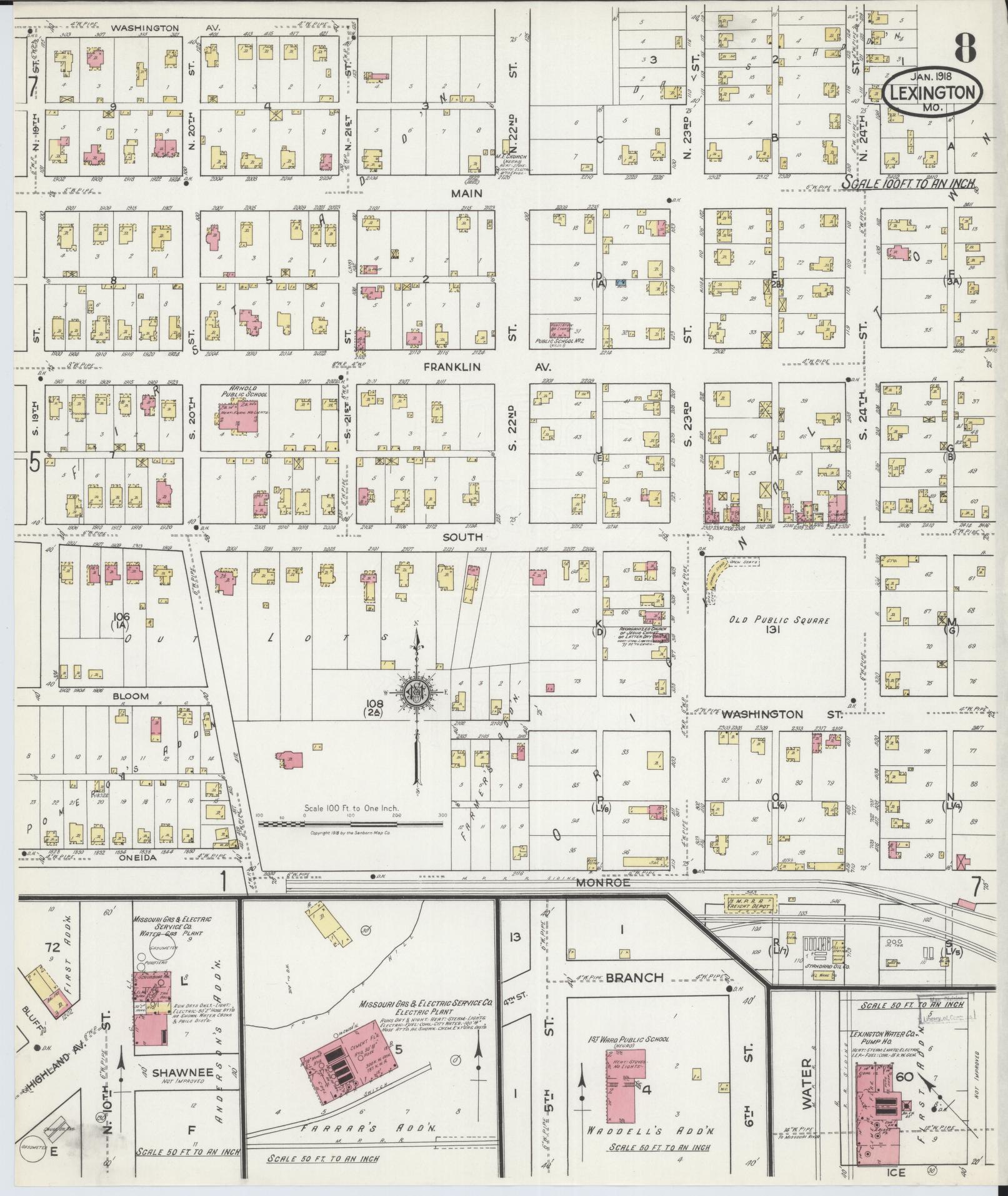 Sanborn Fire Insurance Map from Lexington, Lafayette County, Missouri (1918), Sheet #0008 - Complete Map Set gallery image, historic Sanborn map, vintage wall art, Missouri Missouri