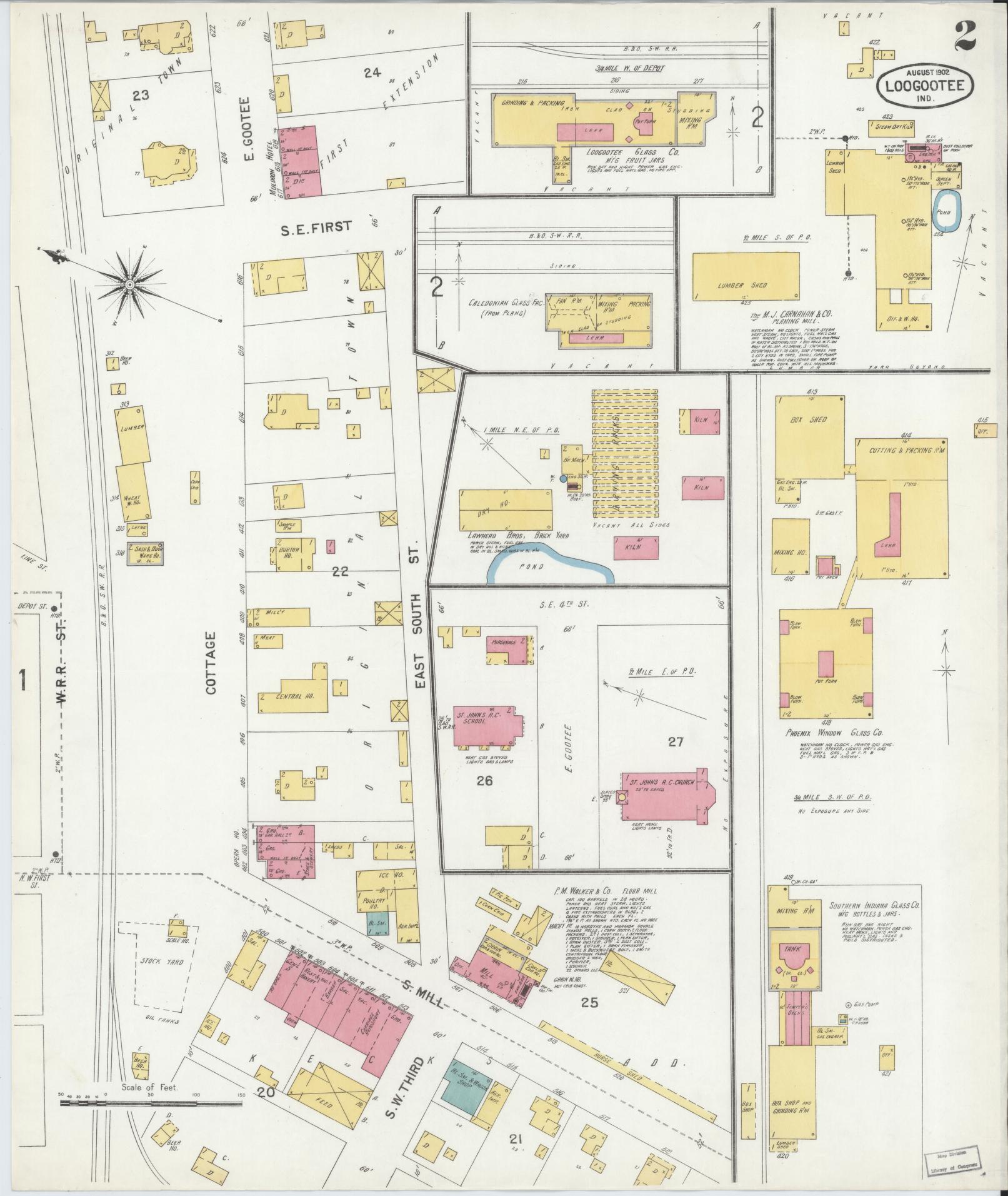 Sanborn Fire Insurance Map from Loogootee, Martin County, Indiana (1902), Sheet #0002 - Historic Sanborn Fire Insurance Map Print, vintage old map wall art, antique decor, genealogy gift, Indiana Indiana map