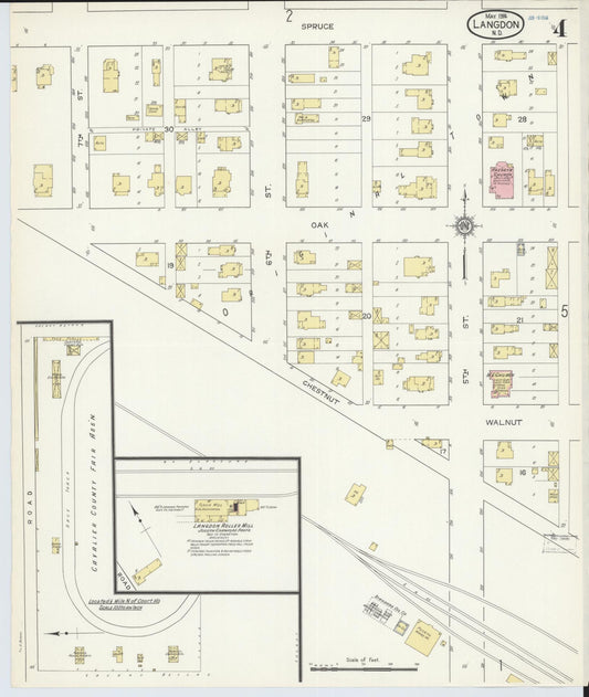 Sanborn Fire Insurance Map from Langdon, Cavalier County, North Dakota (1914), Sheet #0004 - Historic Sanborn Fire Insurance Map Print, vintage old map wall art, antique decor, genealogy gift, North Dakota North Dakota map