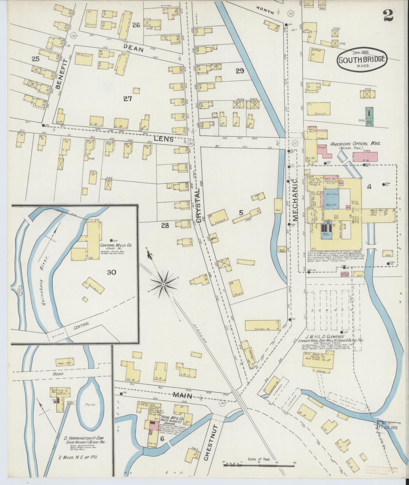 Sanborn Fire Insurance Map from Southbridge, Worcester County, Massachusetts (1894), Sheet #0002 - Complete Map Set gallery image, historic Sanborn map, vintage wall art, Massachusetts Massachusetts