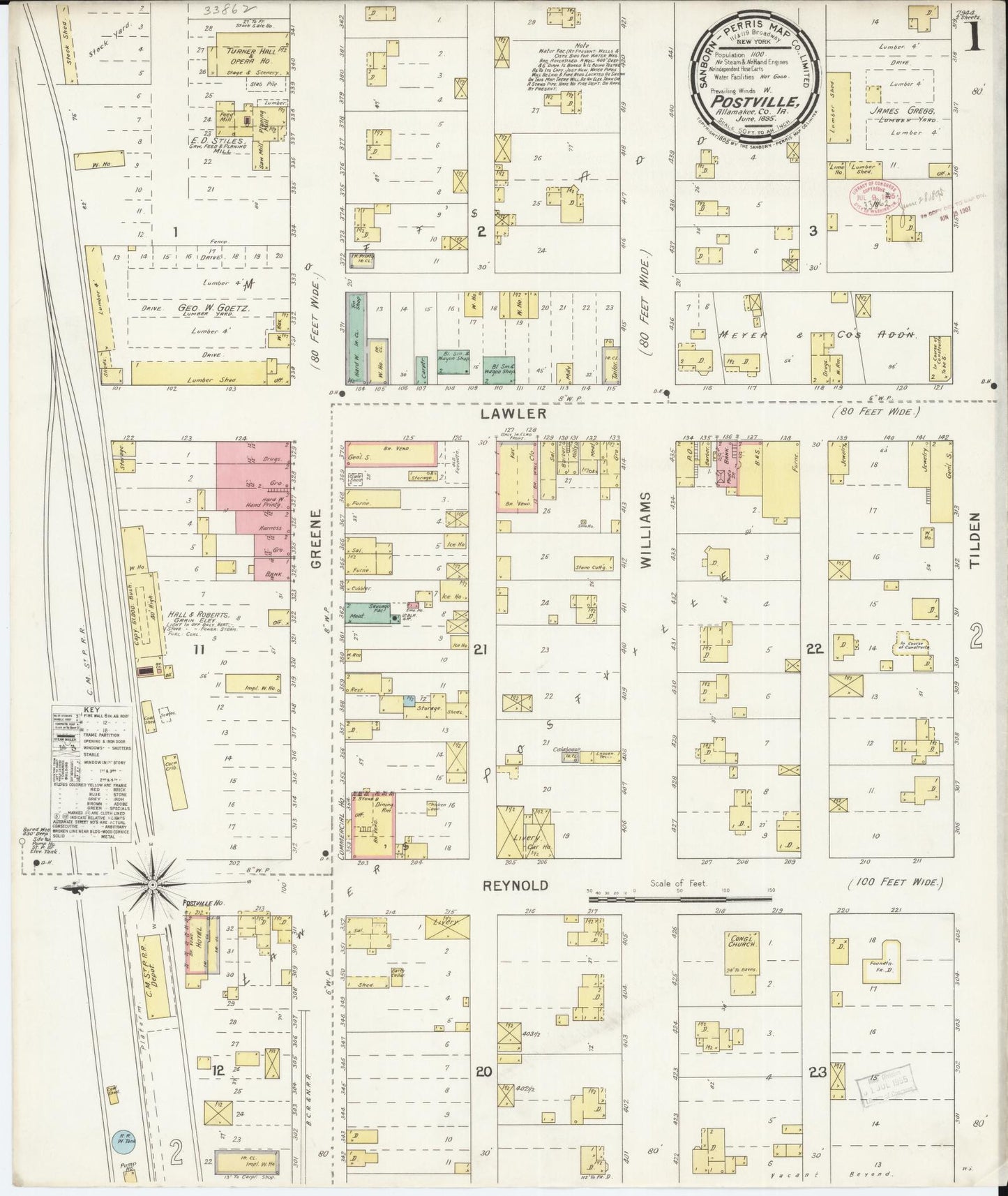 Sanborn Fire Insurance Map from Postville, Allamakee County, Iowa (1895), Sheet #0001 - Historic Sanborn Fire Insurance Map Print