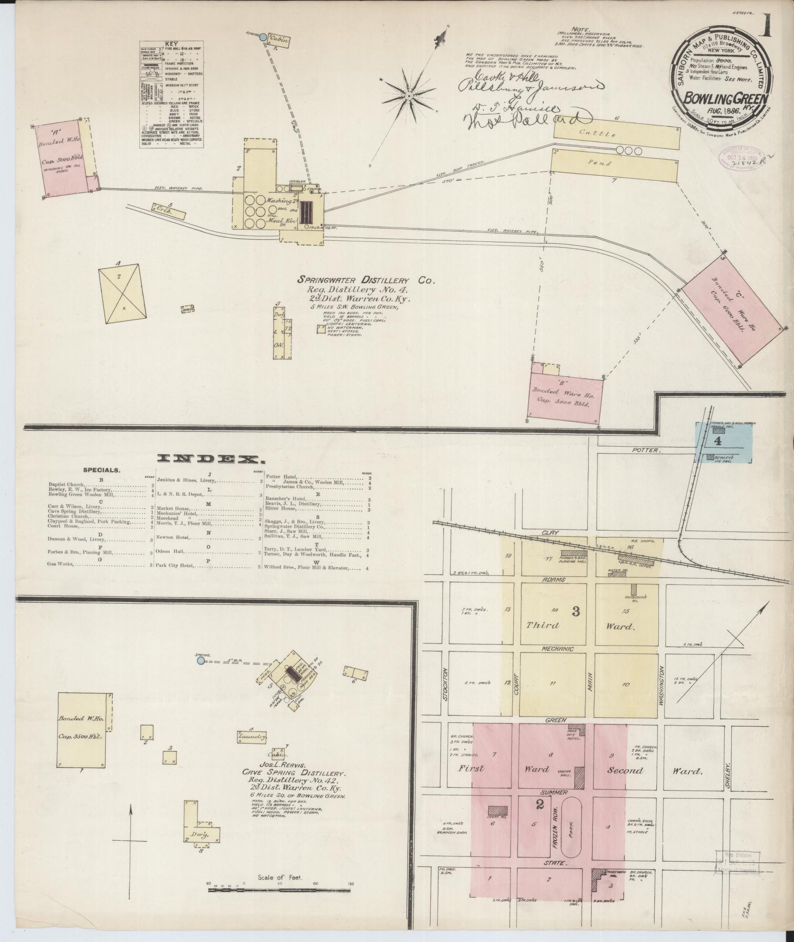 Sanborn Fire Insurance Map from Bowling Green, Warren County, Kentucky (1886), Sheet #0001 - Complete Map Set gallery image, historic Sanborn map, vintage wall art, Kentucky Kentucky