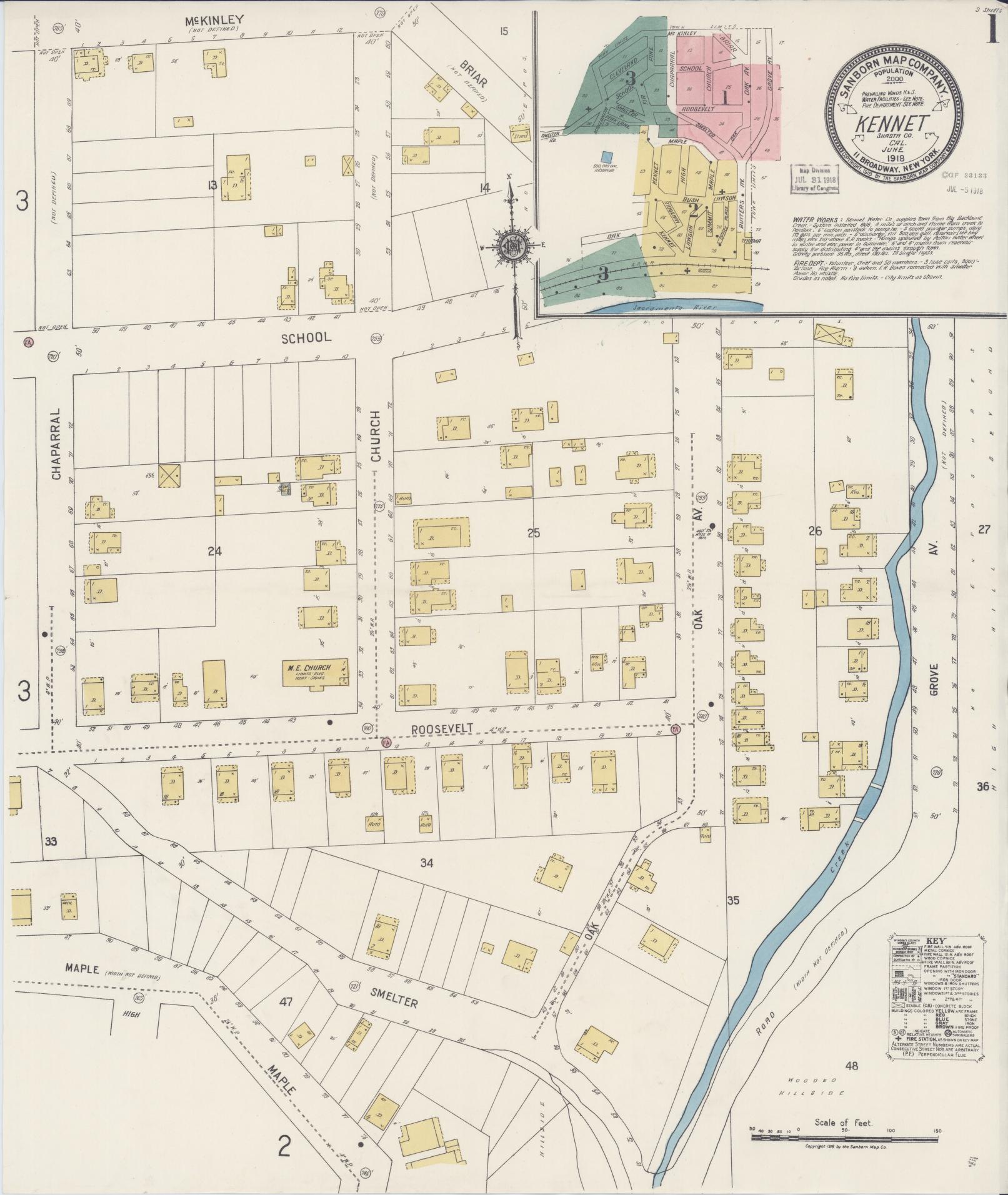 Sanborn Fire Insurance Map from Kennett, Shasta County, California (1918), Sheet #0001 - Historic Sanborn Fire Insurance Map Print, vintage old map wall art, antique decor, genealogy gift, California California map