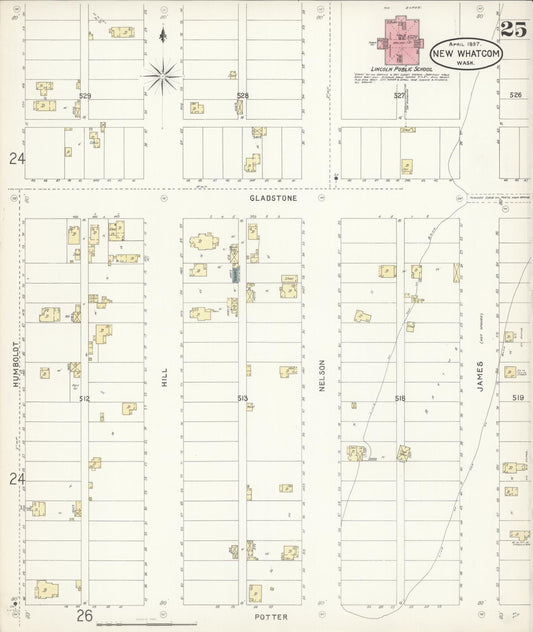Sanborn Fire Insurance Map from New Whatcom, Whatcom County, Washington (1897), Sheet #0025 - Historic Sanborn Fire Insurance Map Print, vintage old map wall art, antique decor, genealogy gift, Washington Washington map