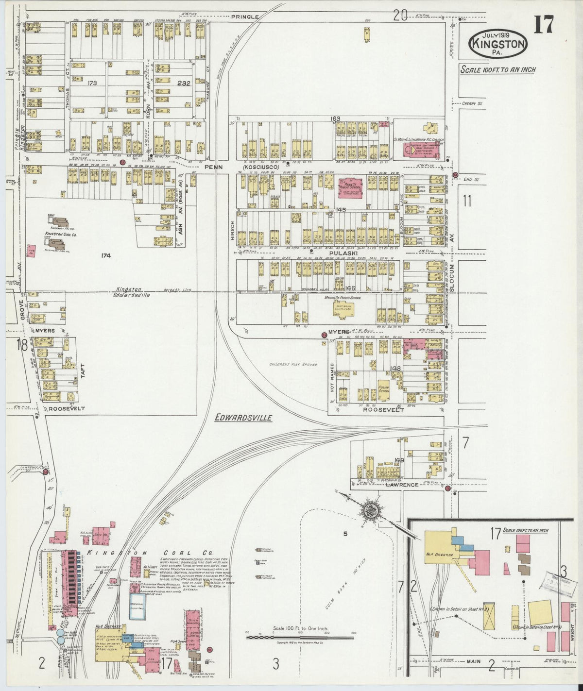 Sanborn Fire Insurance Map from Kingston, Luzerne County, Pennsylvania (1919), Sheet #0017 - Complete Map Set gallery image, historic Sanborn map, vintage wall art, Pennsylvania Pennsylvania