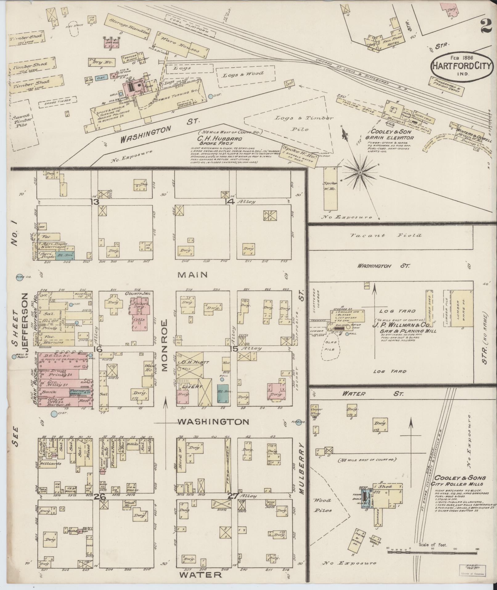 Sanborn Fire Insurance Map from Hartford City, Blackford County, Indiana (1886), Sheet #0002 - Complete Map Set gallery image, historic Sanborn map, vintage wall art, Indiana Indiana