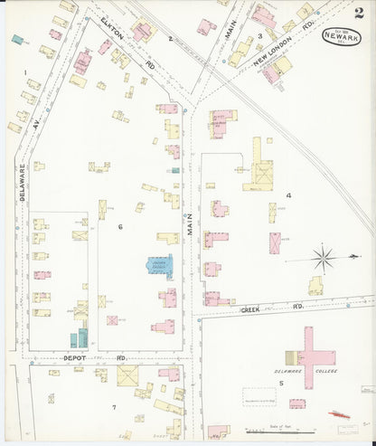 Sanborn Fire Insurance Map from Newark, New Castle County, Delaware (1891), Sheet #0002 - Complete Map Set gallery image, historic Sanborn map, vintage wall art, Delaware Delaware