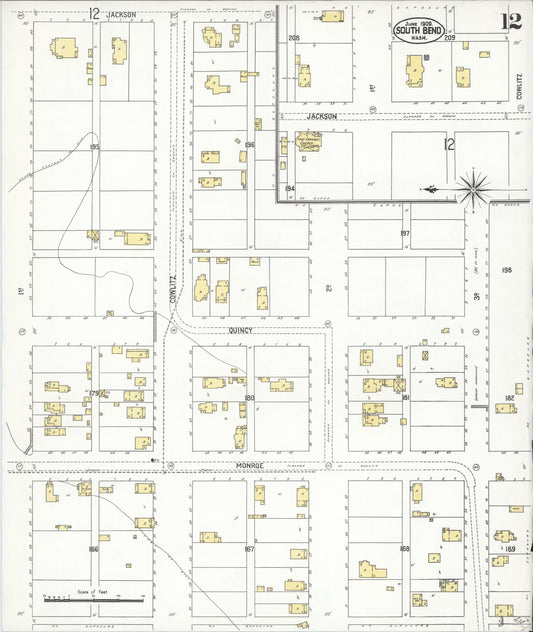 Sanborn Fire Insurance Map from South Bend, Pacific County, Washington (1909), Sheet #0012 - Historic Sanborn Fire Insurance Map Print, vintage old map wall art, antique decor, genealogy gift, Washington Washington map