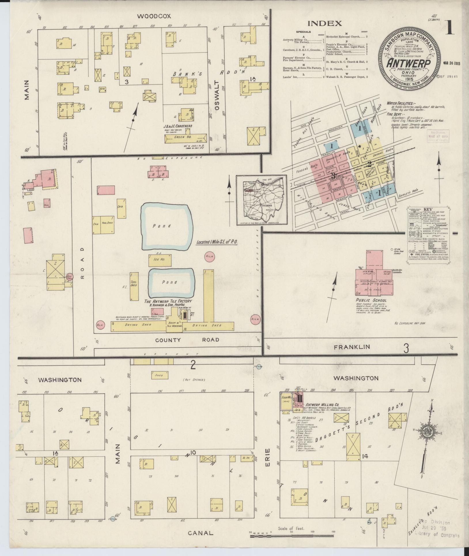 Sanborn Fire Insurance Map from Antwerp, Paulding County, Ohio (1915), Sheet #0001 - Historic Sanborn Fire Insurance Map Print, vintage old map wall art, antique decor, genealogy gift, Ohio Ohio map