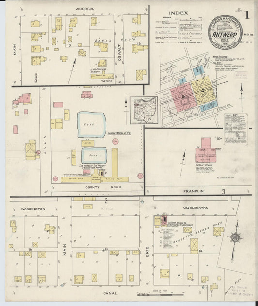 Sanborn Fire Insurance Map from Antwerp, Paulding County, Ohio (1915), Sheet #0001 - Historic Sanborn Fire Insurance Map Print, vintage old map wall art, antique decor, genealogy gift, Ohio Ohio map