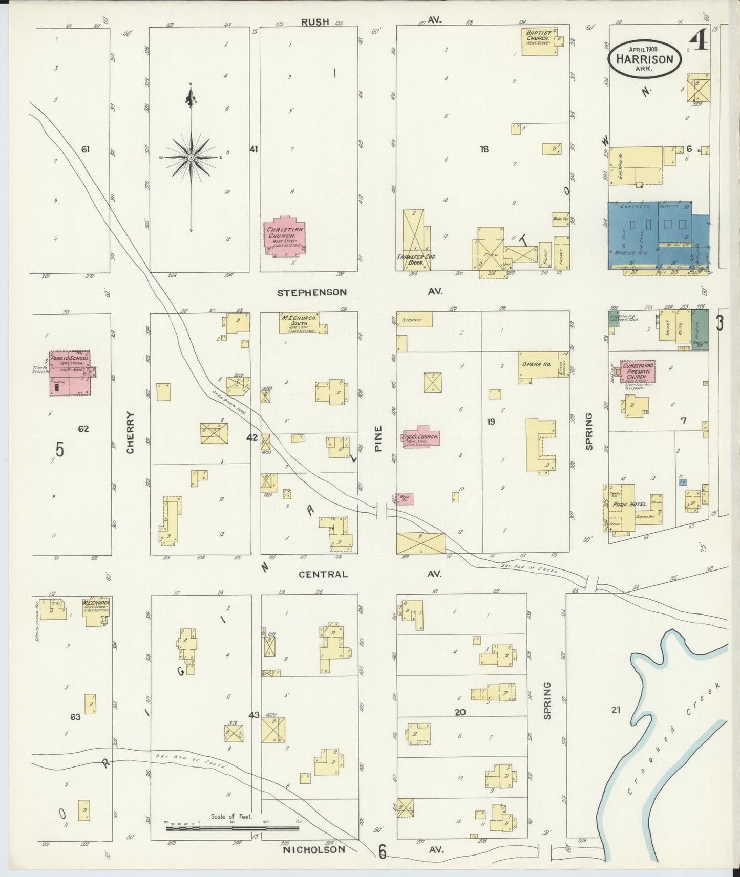 Sanborn Fire Insurance Map from Harrison, Boone County, Arkansas (1909), Sheet #0004 - Complete Map Set gallery image, historic Sanborn map, vintage wall art, Arkansas Arkansas