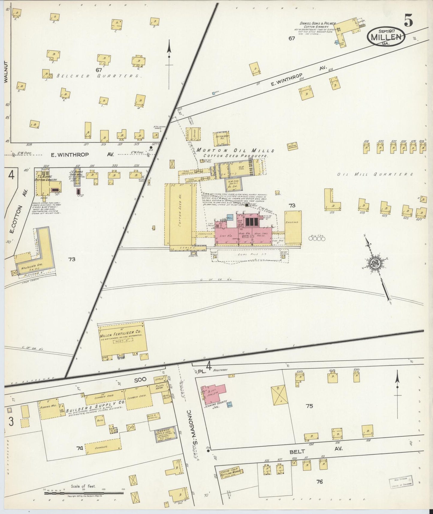 Sanborn Fire Insurance Map from Millen, Jenkins County, Georgia (1917), Sheet #0005 - Historic Sanborn Fire Insurance Map Print, vintage old map wall art, antique decor, genealogy gift, Georgia Georgia map