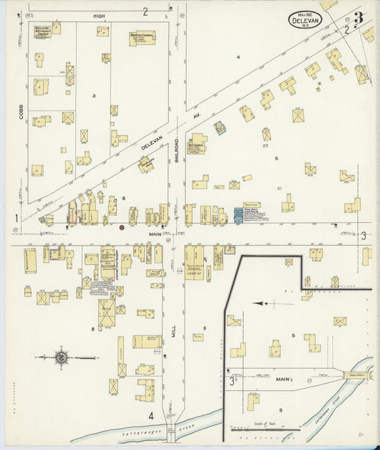 Sanborn Fire Insurance Map from Delevan, Cattaraugus County, New York (1912), Sheet #0003 - Historic Sanborn Fire Insurance Map Print, vintage old map wall art, antique decor, genealogy gift, New York New York map