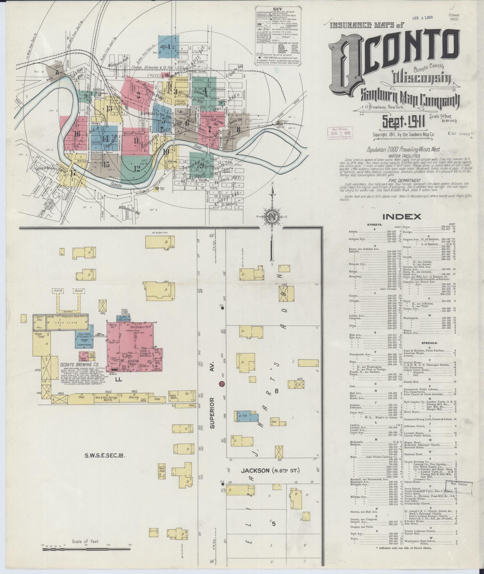 Sanborn Fire Insurance Map from Oconto, Oconto County, Wisconsin (1911), Sheet #0001 - Complete Map Set gallery image, historic Sanborn map, vintage wall art, Wisconsin Wisconsin