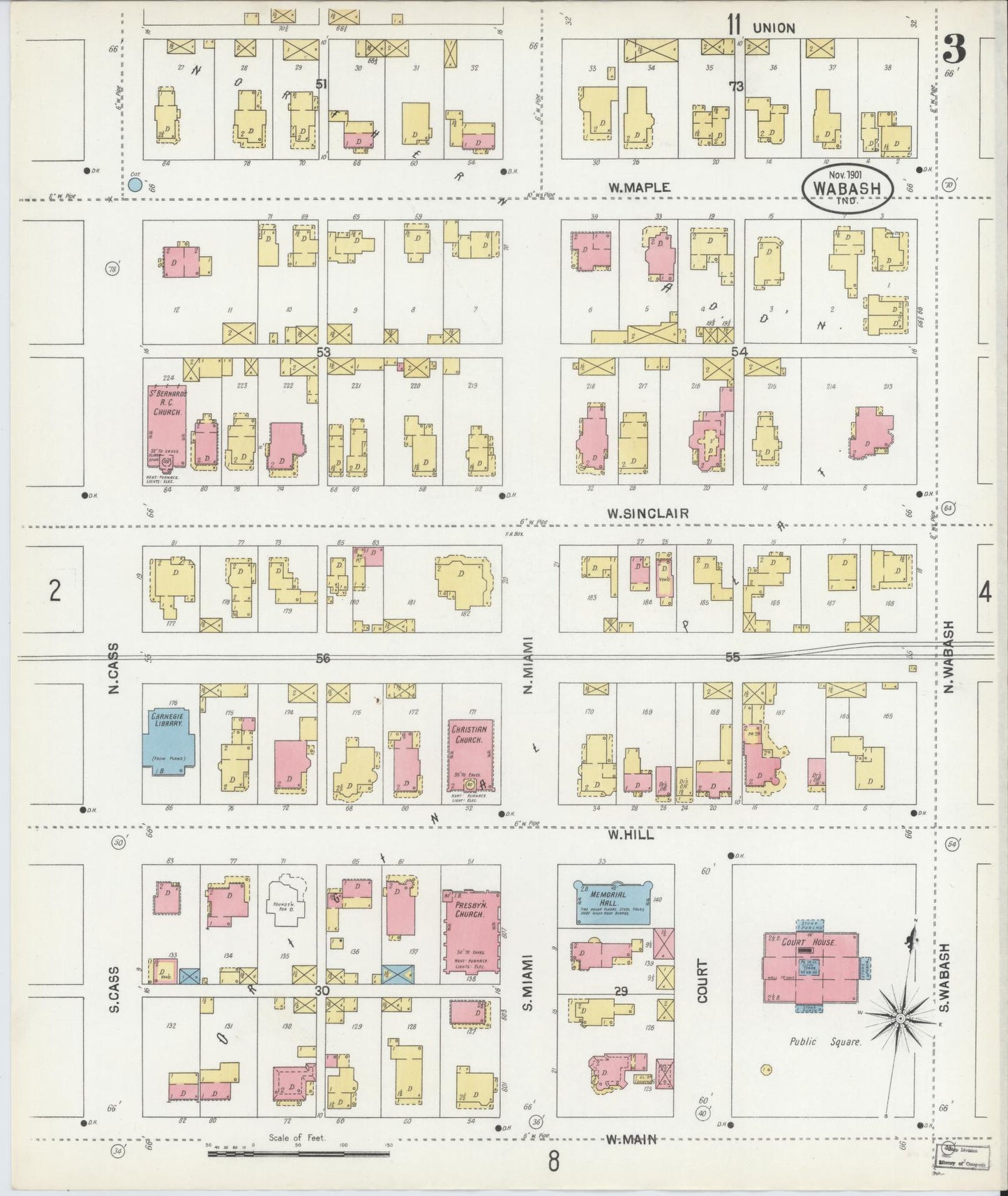 Sanborn Fire Insurance Map from Wabash, Wabash County, Indiana (1901), Sheet #0003 - Historic Sanborn Fire Insurance Map Print, vintage old map wall art, antique decor, genealogy gift, Indiana Indiana map