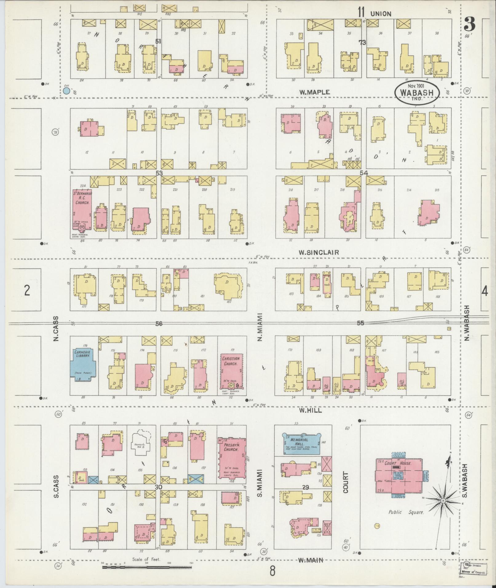 Sanborn Fire Insurance Map from Wabash, Wabash County, Indiana (1901), Sheet #0003 - Historic Sanborn Fire Insurance Map Print, vintage old map wall art, antique decor, genealogy gift, Indiana Indiana map