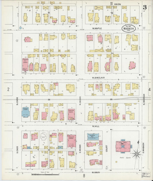 Sanborn Fire Insurance Map from Wabash, Wabash County, Indiana (1901), Sheet #0003 - Historic Sanborn Fire Insurance Map Print, vintage old map wall art, antique decor, genealogy gift, Indiana Indiana map