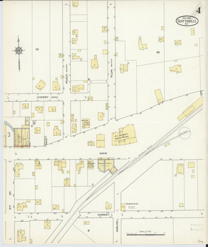 Sanborn Fire Insurance Map from Scottsville, Allen County, Kentucky (1913), Sheet #0004 - Complete Map Set gallery image, historic Sanborn map, vintage wall art, Kentucky Kentucky