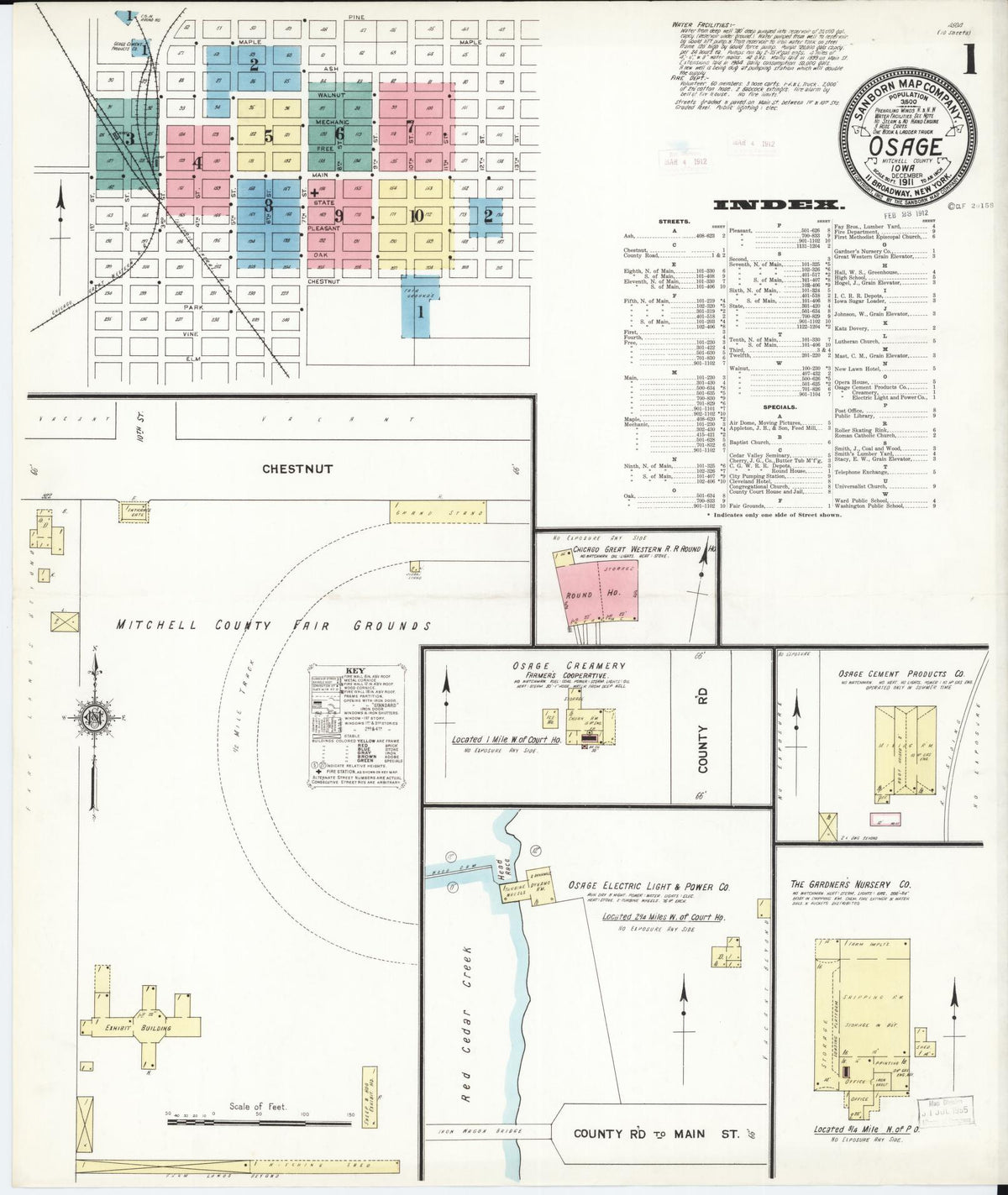 Sanborn Fire Insurance Map from Osage, Mitchell County, Iowa (1911), Sheet #0001 - Historic Sanborn Fire Insurance Map Print, vintage old map wall art