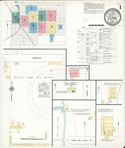 Sanborn Fire Insurance Map from Osage, Mitchell County, Iowa (1911), Sheet #0001 - Historic Sanborn Fire Insurance Map Print, vintage old map wall art