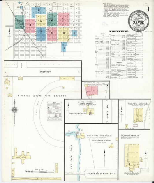 Sanborn Fire Insurance Map from Osage, Mitchell County, Iowa (1911), Sheet #0001 - Historic Sanborn Fire Insurance Map Print, vintage old map wall art