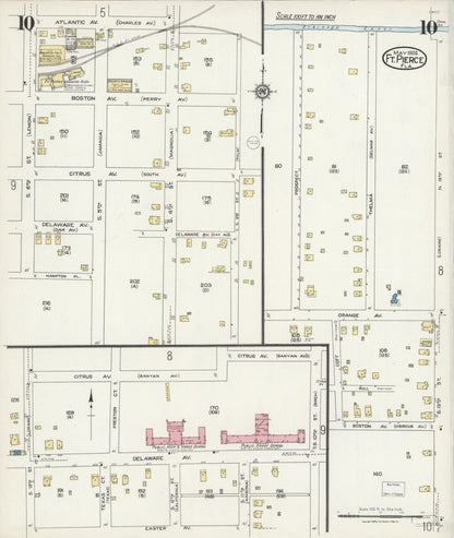 Sanborn Fire Insurance Map from Fort Pierce, St Lucie County, Florida (1924), Sheet #0010 - Complete Map Set gallery image, historic Sanborn map, vintage wall art, Florida Florida