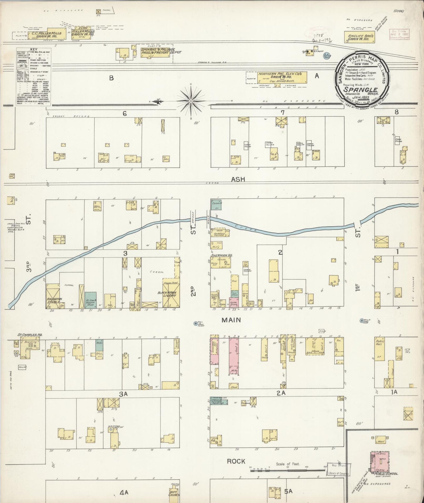 Sanborn Fire Insurance Map from Spangler, Spokane County, Washington (1893), Sheet #0001 - Historic Sanborn Fire Insurance Map Print, vintage old map wall art, antique decor, genealogy gift, Washington Washington map