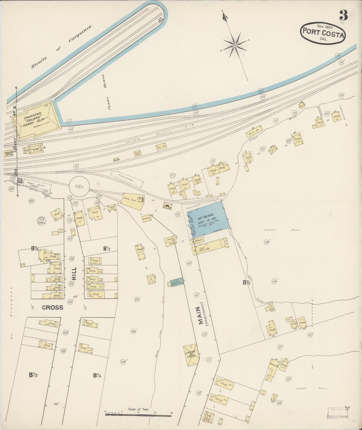 Sanborn Fire Insurance Map from Port Costa, Contra Costa County, California (1889), Sheet #0003 - Complete Map Set gallery image, historic Sanborn map, vintage wall art, California California
