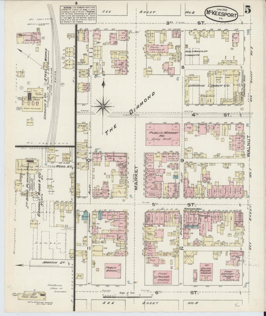 Sanborn Fire Insurance Map from McKeesport, Allegheny County, Pennsylvania (1884), Sheet #0005 - Historic Sanborn Fire Insurance Map Print, vintage old map wall art, antique decor, genealogy gift, Pennsylvania Pennsylvania map