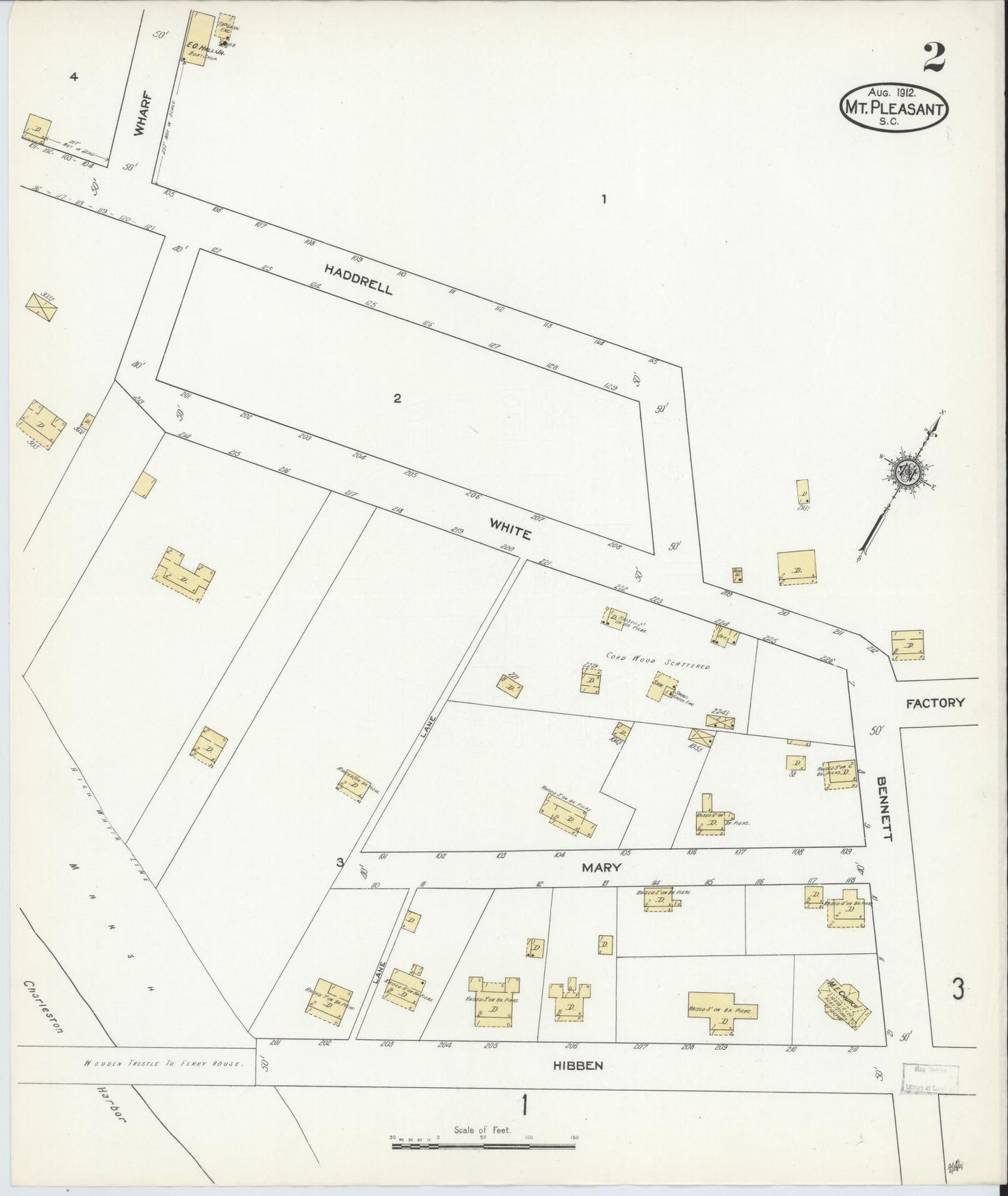 Sanborn Fire Insurance Map from Mount Pleasant, Charleston County, South Carolina (1912), Sheet #0002 - Complete Map Set gallery image, historic Sanborn map, vintage wall art, South Carolina South Carolina