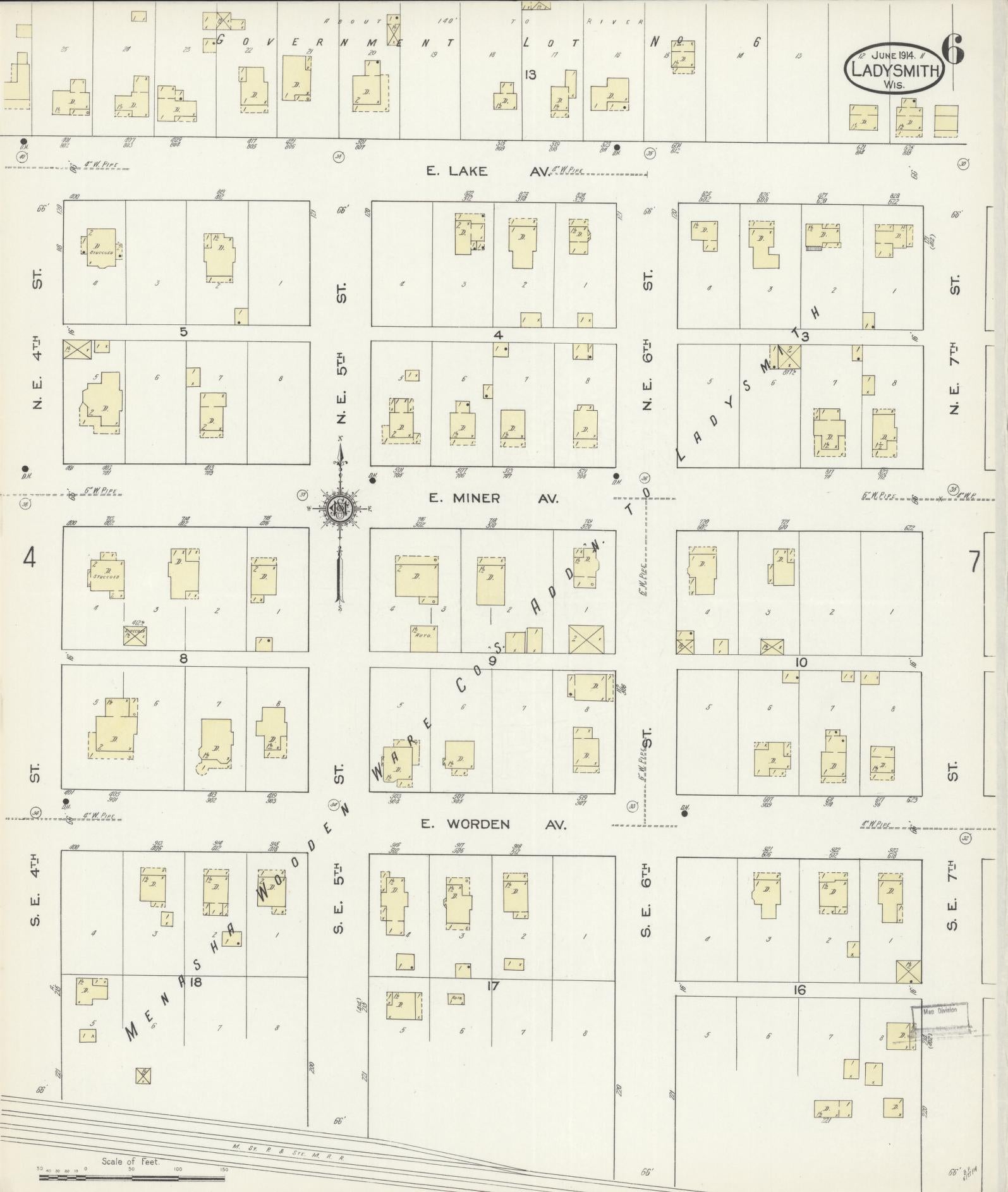 Sanborn Fire Insurance Map from Ladysmith, Rusk County, Wisconsin (1914), Sheet #0006 - Complete Map Set gallery image, historic Sanborn map, vintage wall art, Wisconsin Wisconsin