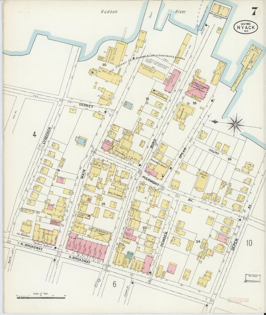 Sanborn Fire Insurance Map from Nyack, Rockland County, New York (1903), Sheet #0007 - Historic Sanborn Fire Insurance Map Print, vintage old map wall art, antique decor, genealogy gift, New York New York map