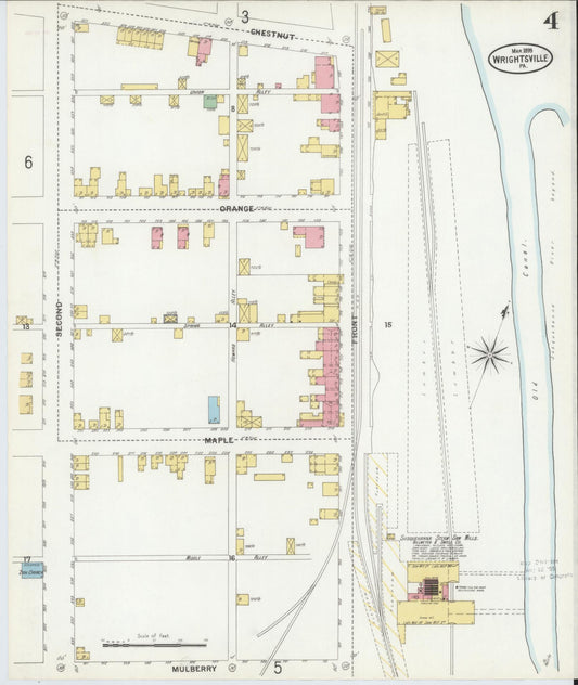 Sanborn Fire Insurance Map from Wrightsville, York County, Pennsylvania (1899), Sheet #0004 - Historic Sanborn Fire Insurance Map Print, vintage old map wall art, antique decor, genealogy gift, Pennsylvania Pennsylvania map