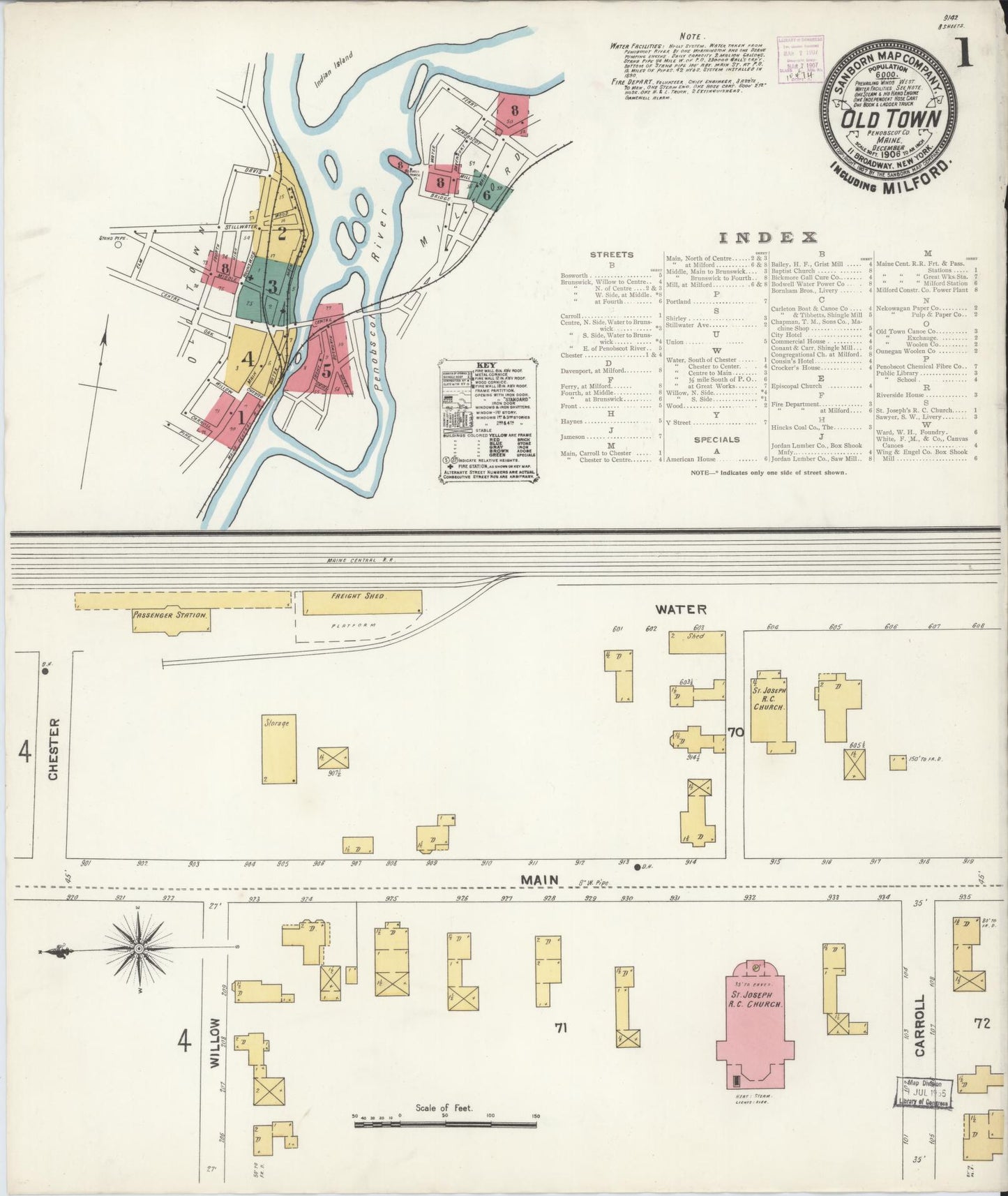Sanborn Fire Insurance Map from Old Town, Penobscot County, Maine (1906), Sheet #0001 - Historic Sanborn Fire Insurance Map Print, vintage old map wall art, antique decor, genealogy gift, Maine Maine map