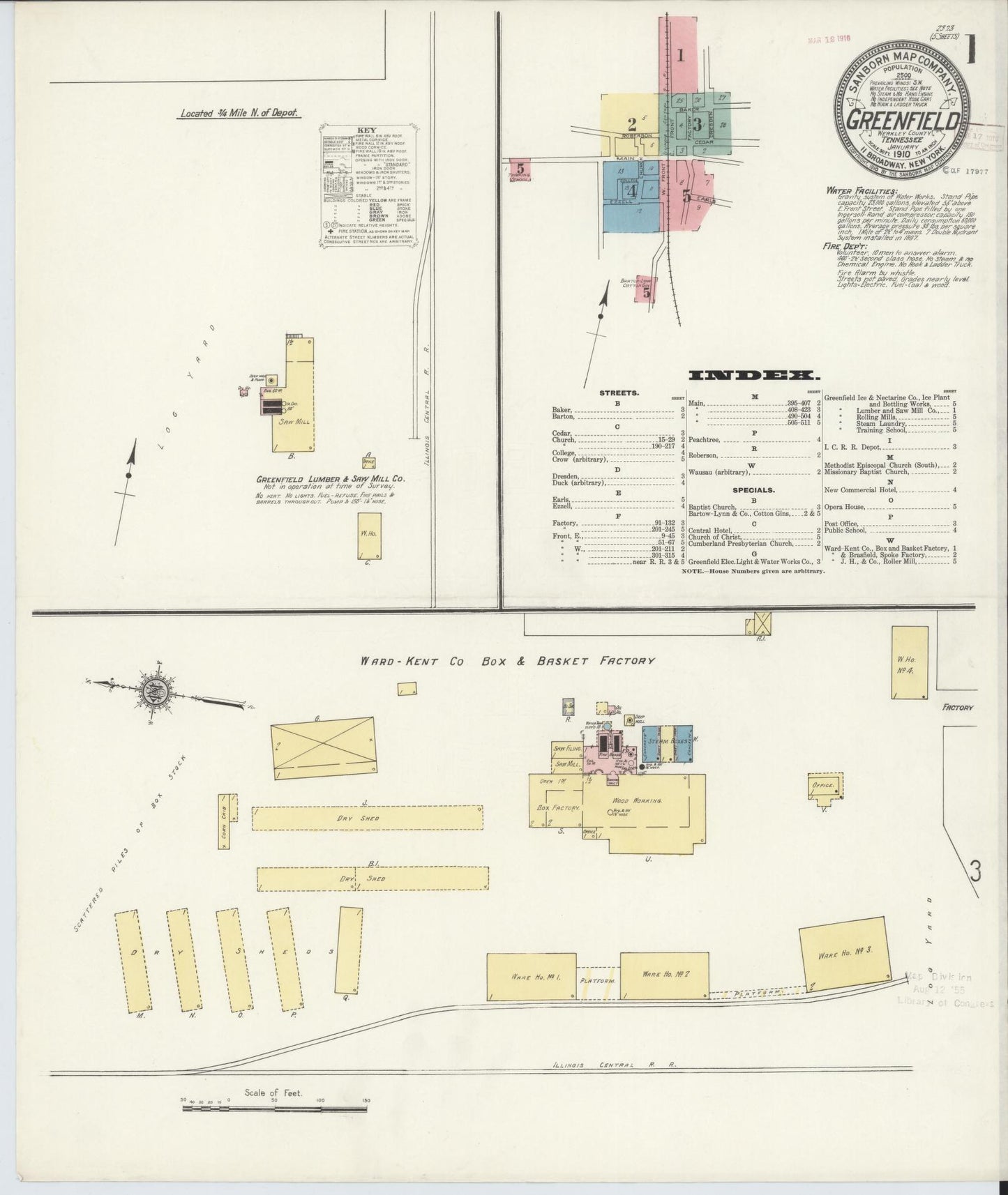 Sanborn Fire Insurance Map from Greenfield, Weakley County, Tennessee. (1910) – Historic Sanborn Fire Insurance Map Print