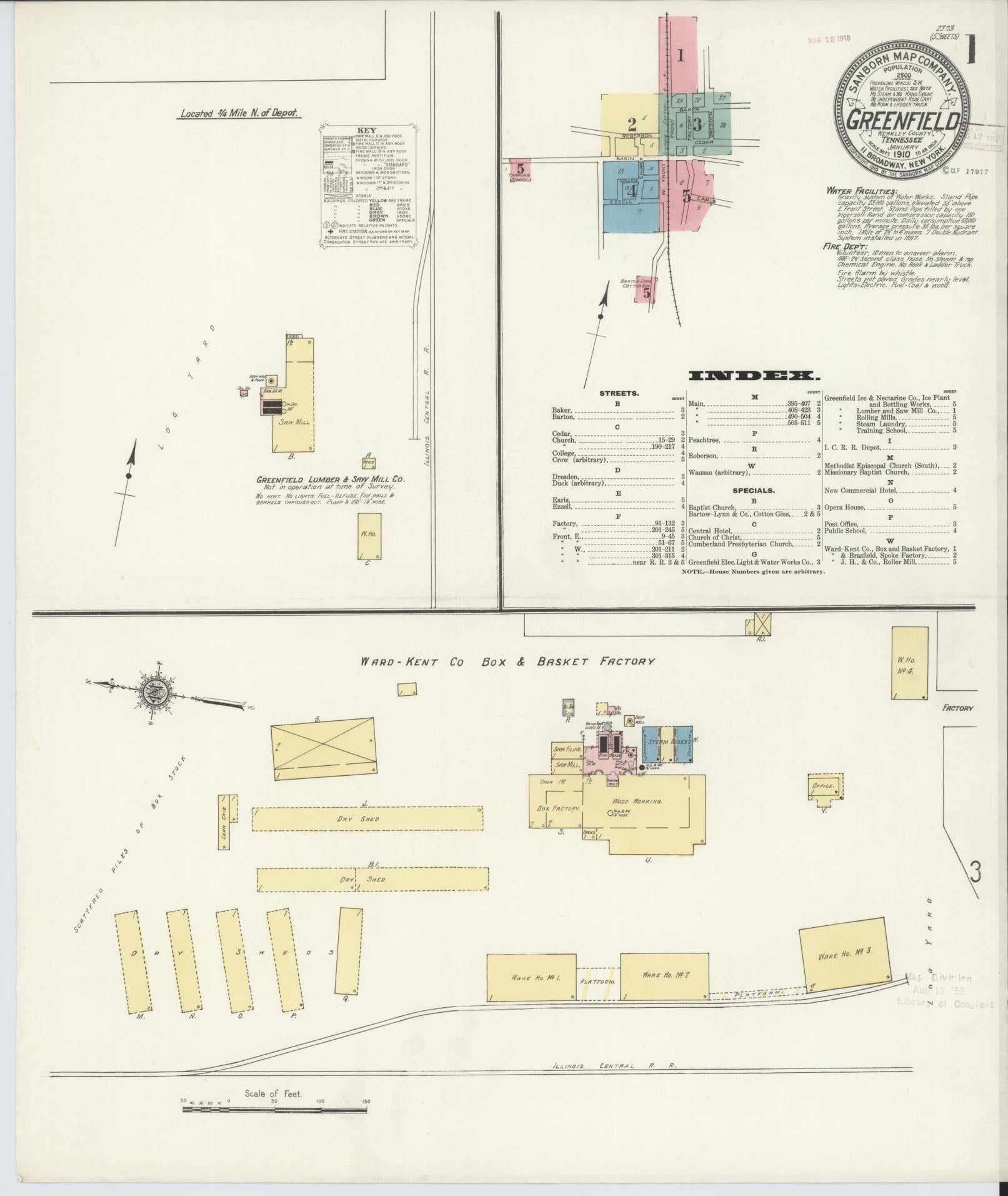 Sanborn Fire Insurance Map from Greenfield, Weakley County, Tennessee. (1910) – Historic Sanborn Fire Insurance Map Print