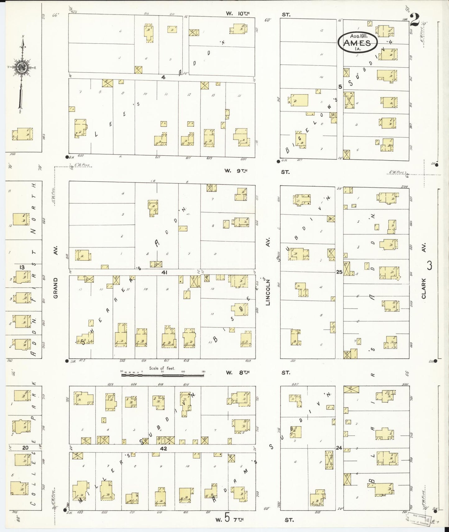 Sanborn Fire Insurance Map from Ames, Story County, Iowa (1911), Sheet #0002 - Historic Sanborn Fire Insurance Map Print, vintage old map wall art