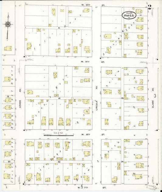 Sanborn Fire Insurance Map from Ames, Story County, Iowa (1911), Sheet #0002 - Historic Sanborn Fire Insurance Map Print, vintage old map wall art