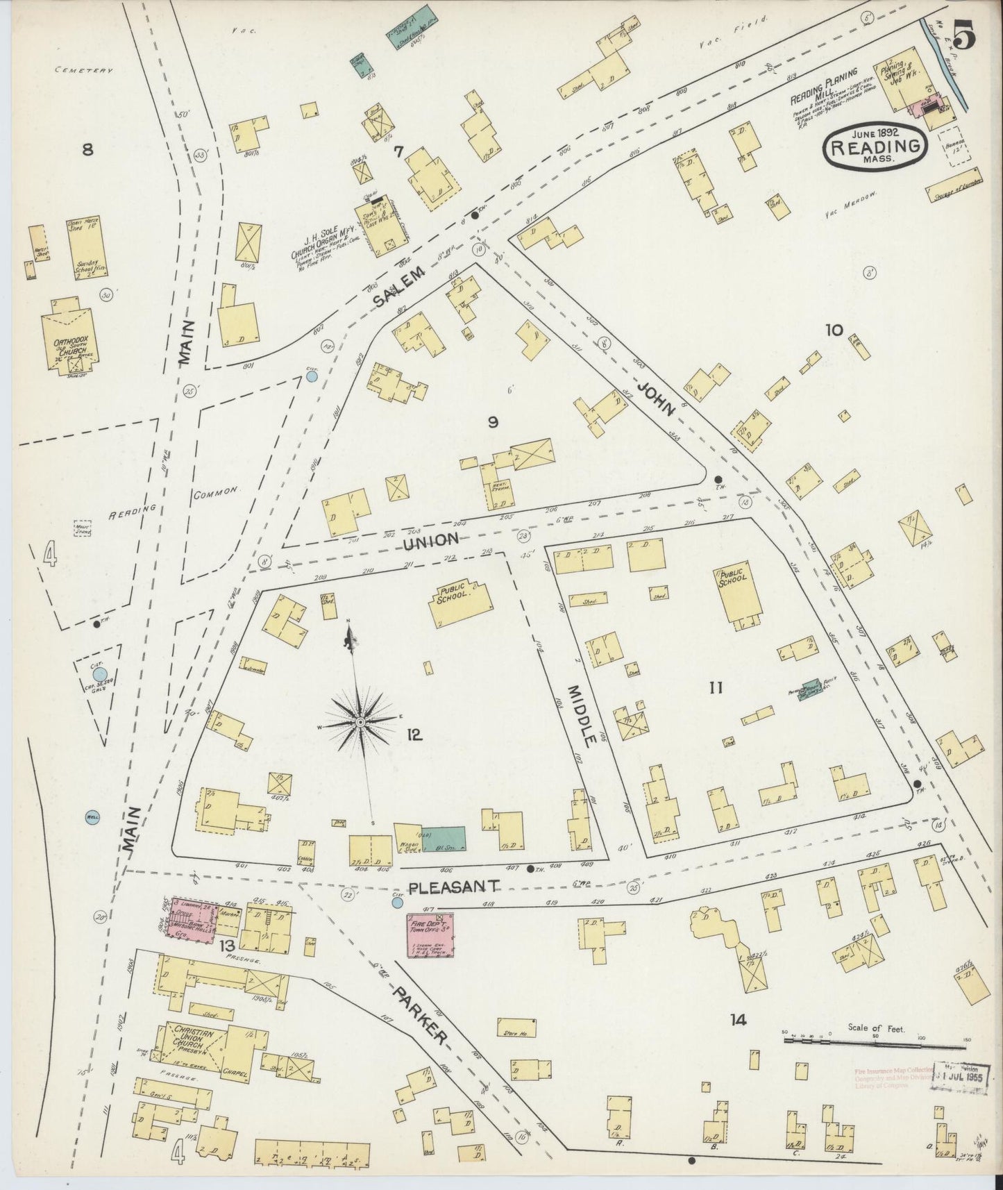 Sanborn Fire Insurance Map from Reading, Middlesex County, Massachusetts (1892), Sheet #0005 - Complete Map Set gallery image, historic Sanborn map, vintage wall art, Massachusetts Massachusetts